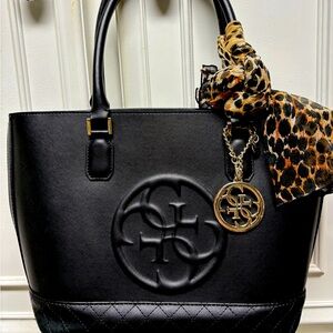 Guess Black Tote Bag with Gold Accents Tote Bag Preloved.